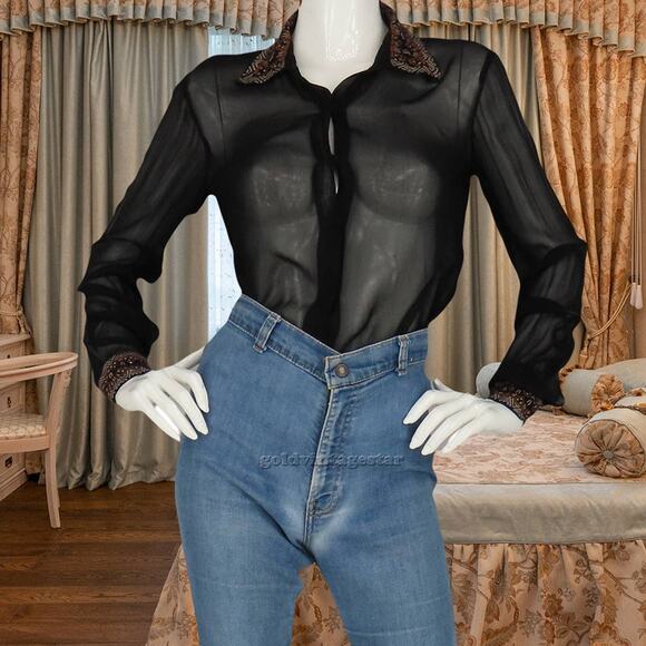 Chan Luu Sheer Sequin Embroidered Blouse XS - Picture 1 of 16